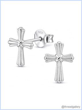925 Sterling Silver Cross Stud Earrings Tiny Faith Jewelry 7mm